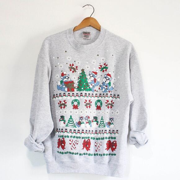Vintage Crazy Cat Lady Christmas Sweatshirt Large - Picture 1 of 4